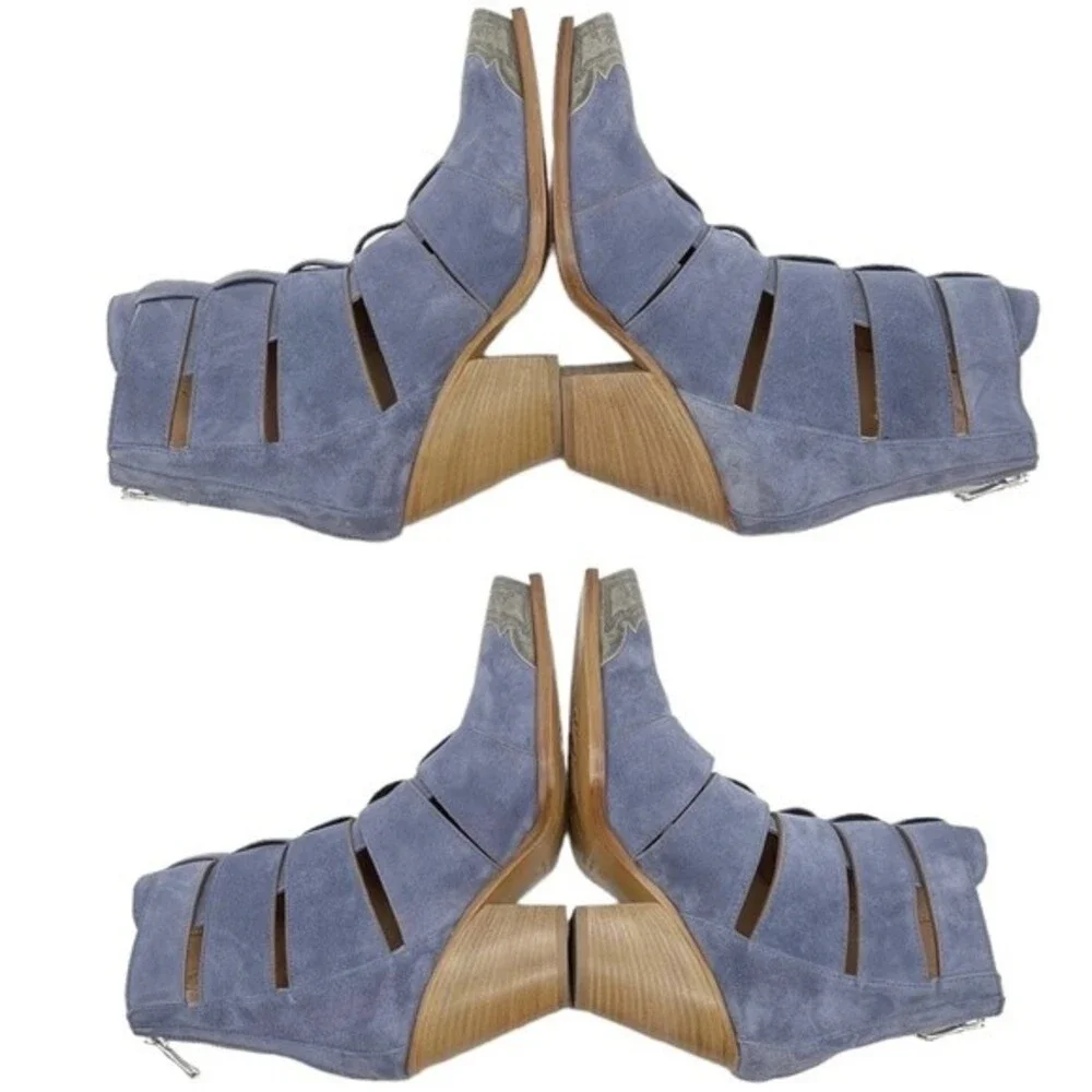 NWT Free People Brayden Fisherman Bootie Boardwalk Blue Suede Size 7.5 In Box